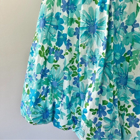 NWT Bonnie Jean Turquoise Floral Ballon Hem Dress Sz 16 - Picture 2 of 15